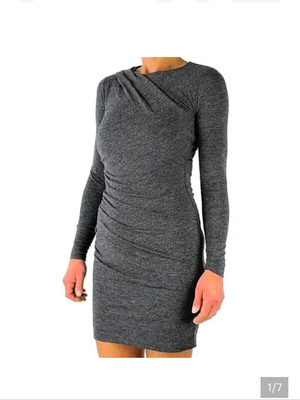 Banana Republic Long-Sleeve Charcoal Gray Ruched Sheath Bodycon Dress Size Small